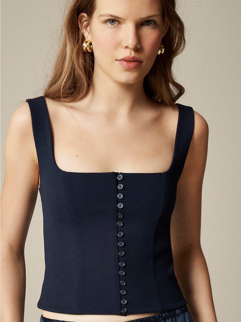 J.Crew Black Corset top in stretch ponte